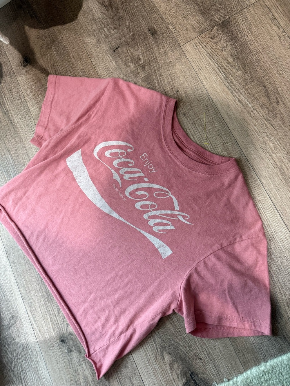 Washed look Coca Cola Pink Short Sleeve semi cropped Logo Tee